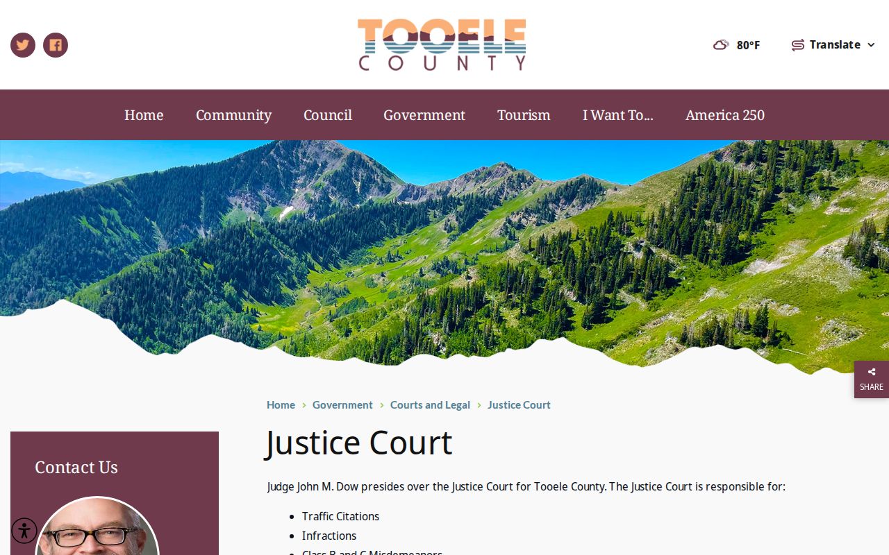 Tooele County Justice Court route for Erda criminal history