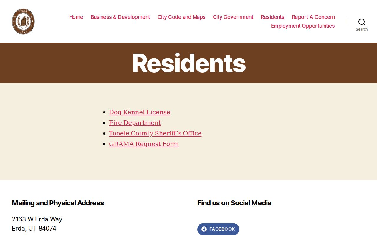 Erda criminal history route from Erda residents page to county sheriff