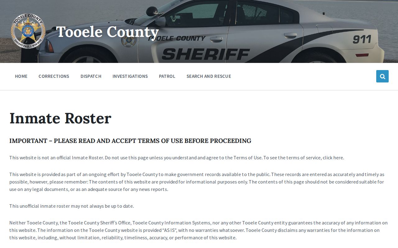 Tooele County arrest history inmate roster interface