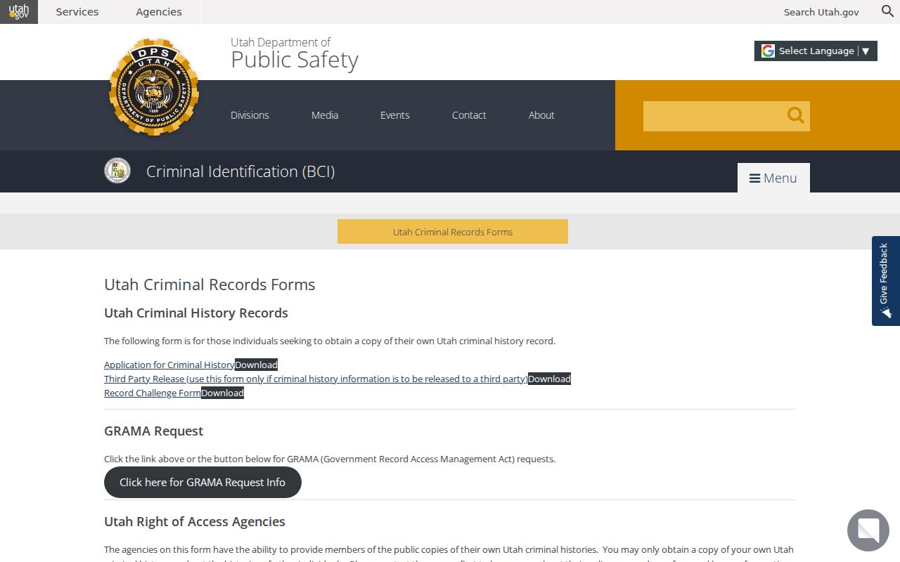 Tooele County criminal history BCI request and challenge forms