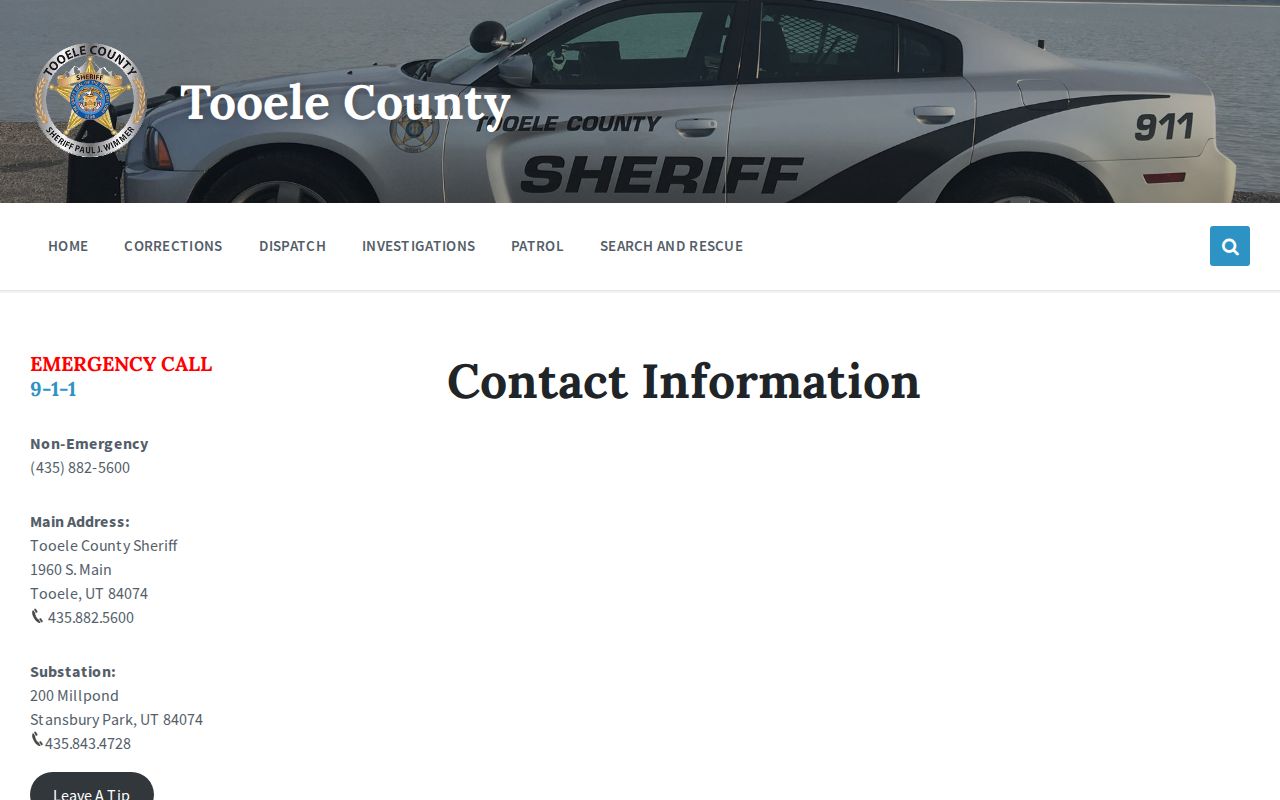 Tooele County criminal record sheriff contacts and divisions