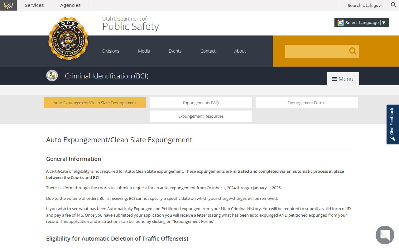 Tooele County criminal record Utah Clean Slate process