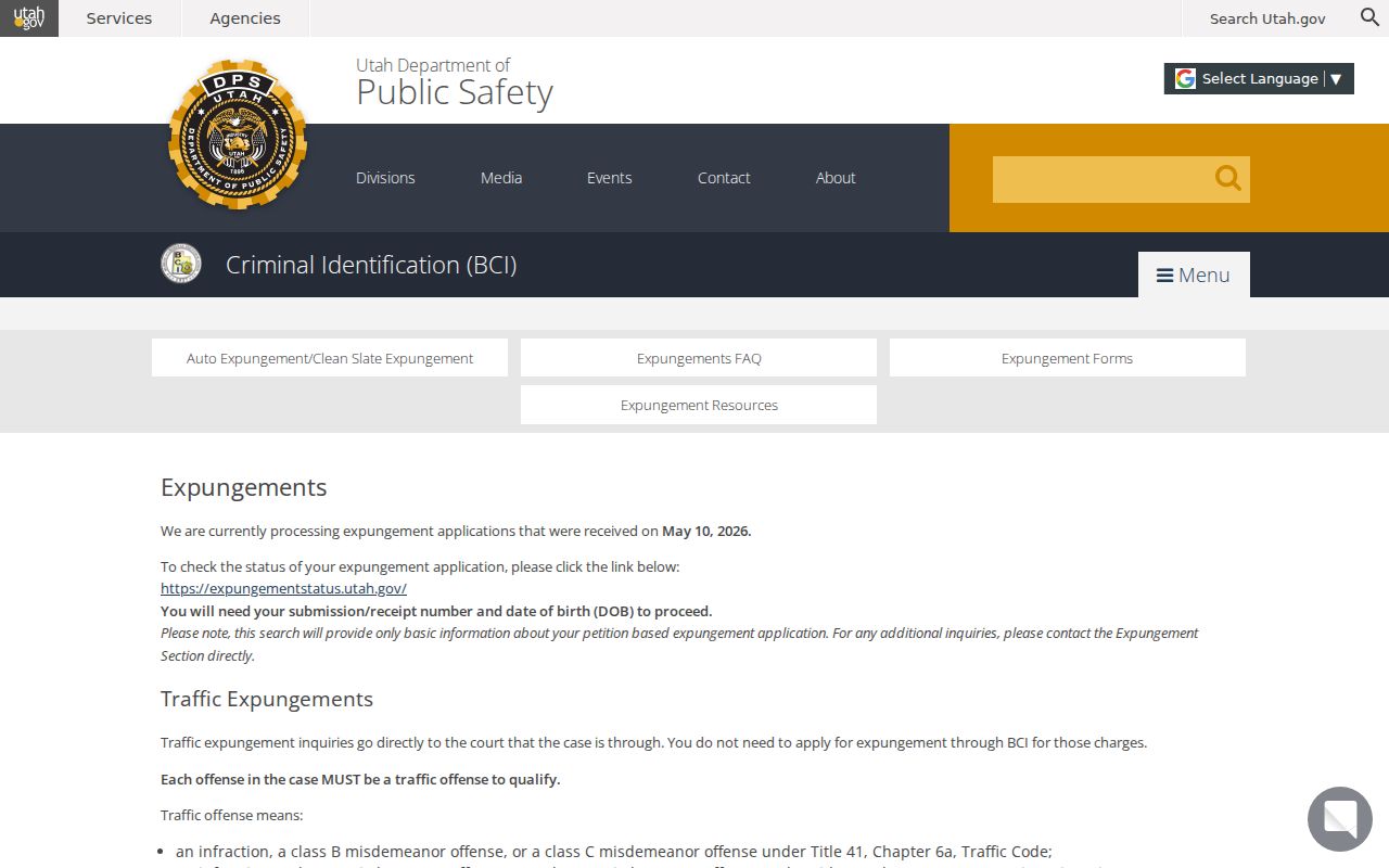 Tooele County criminal record expungement eligibility page