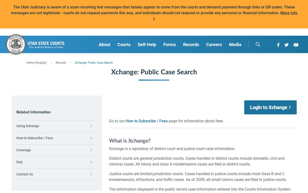 Tooele County criminal court cases XChange entry page