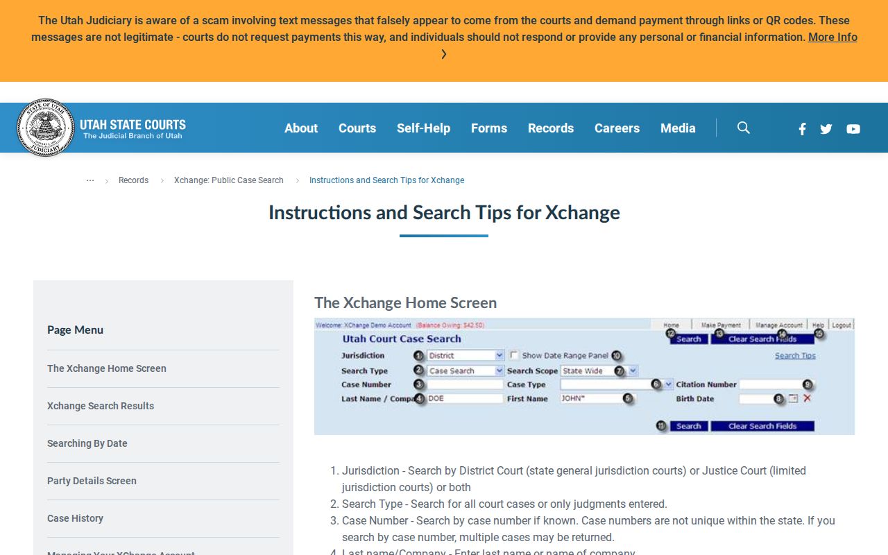 Tooele County criminal court case XChange search fields